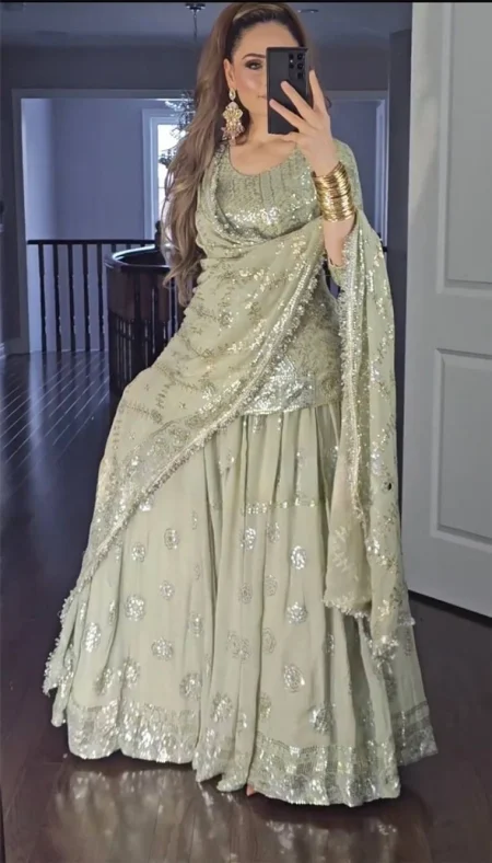 IYALAFAB Women Georgette Ethnic Top Palazzo Dupatta Set